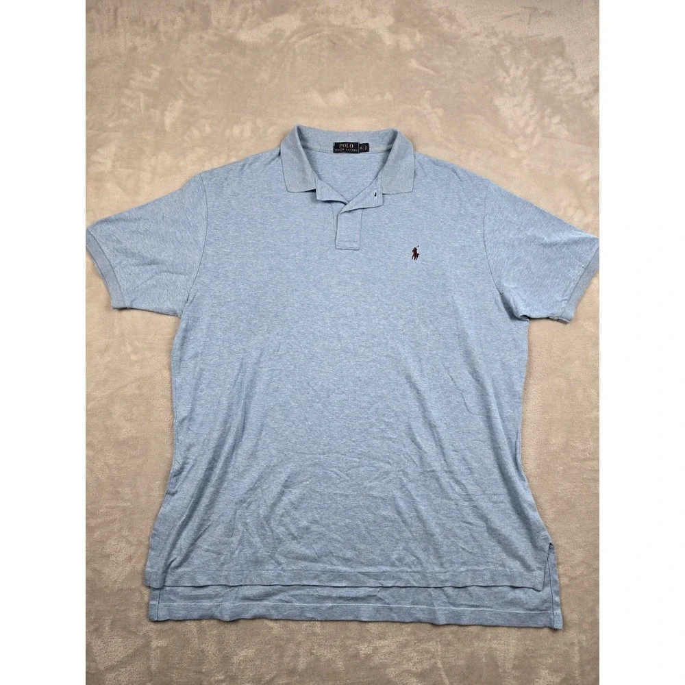 Polo Ralph Lauren Polo Shirt Mens XL Light Blue Heathered Cotton Short Sleeve
